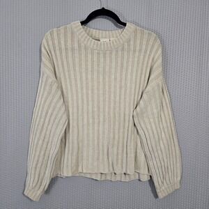 Daytrip Womens Beige Ribbed Knit Crewneck Sweater Size‎ S Essential Comfortable